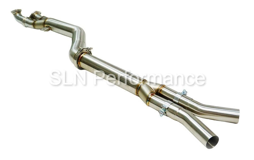 SLN 4" BMW S58 M3 G80 M4 G82 X3M X4M LCI Non-Resonated Stainless Steel Single Mid Pipe with Under-Brace