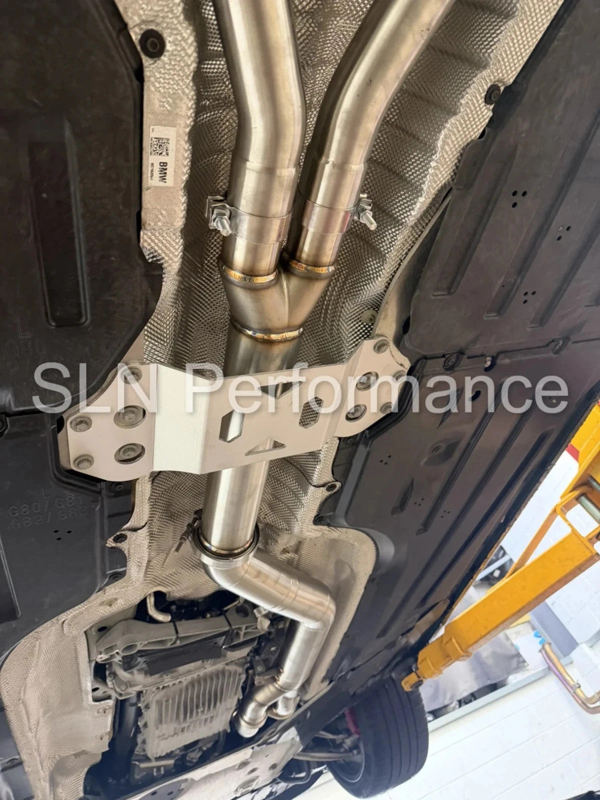 SLN 4" BMW S58 M3 G80 M4 G82 X3M X4M LCI Non-Resonated Stainless Steel Single Mid Pipe with Under-Brace