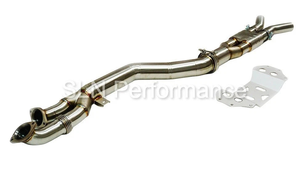 SLN 4" BMW S58 M3 G80 M4 G82 X3M X4M LCI Resonated Stainless Steel Single Mid Pipe with Under-Brace