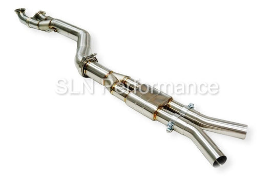SLN 4" BMW S58 M3 G80 M4 G82 X3M X4M LCI Resonated Stainless Steel Single Mid Pipe with Under-Brace