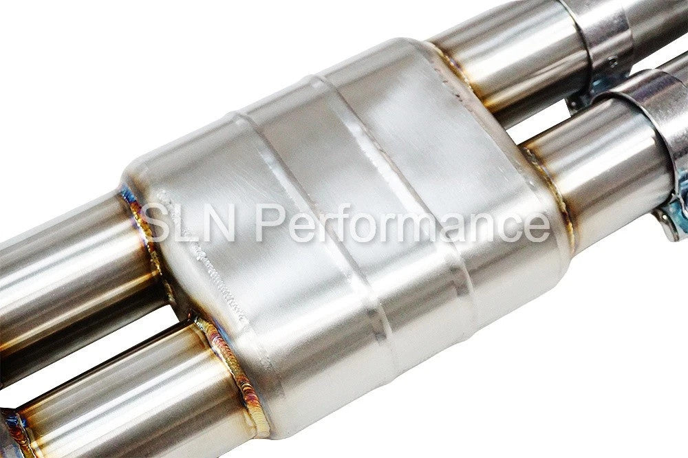 SLN 4" BMW S58 M3 G80 M4 G82 X3M X4M LCI Resonated Stainless Steel Single Mid Pipe with Under-Brace