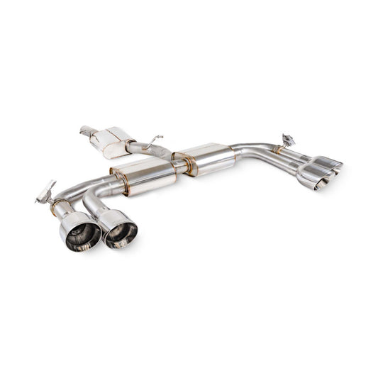 Resonated cat/gpf back system & electronic valves - Polished quad 114mm Daytona trims - Audi S3 2.0T 8Y Quattro (Saloon) GPF Model - SAU130