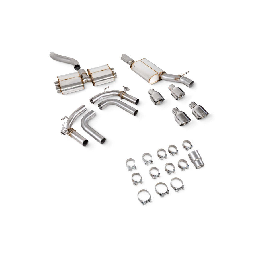 Resonated cat/gpf back system & electronic valves - Polished quad 114mm Daytona trims - Audi S3 2.0T 8Y Quattro (Saloon) GPF Model - SAU130