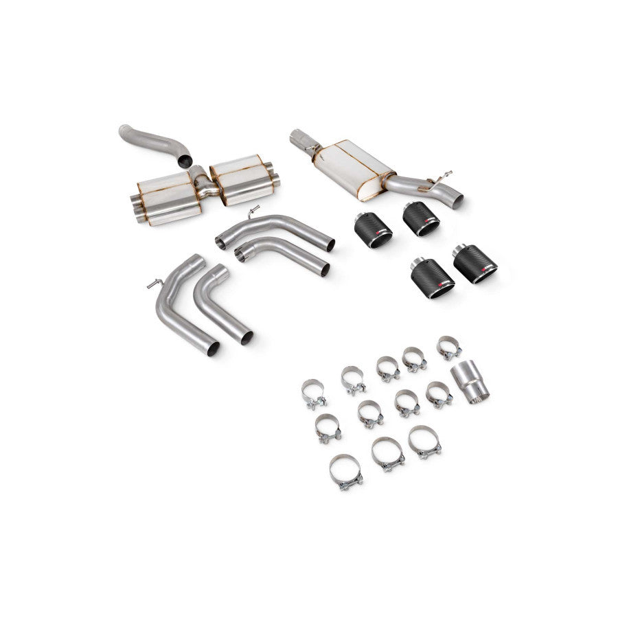 Scorpion Resonated cat/gpf back system Carbon fibre quad Ø114mm Ascari trims - Audi S3 2.0T 8Y Quattro (Saloon) GPF Model - SAU131CF