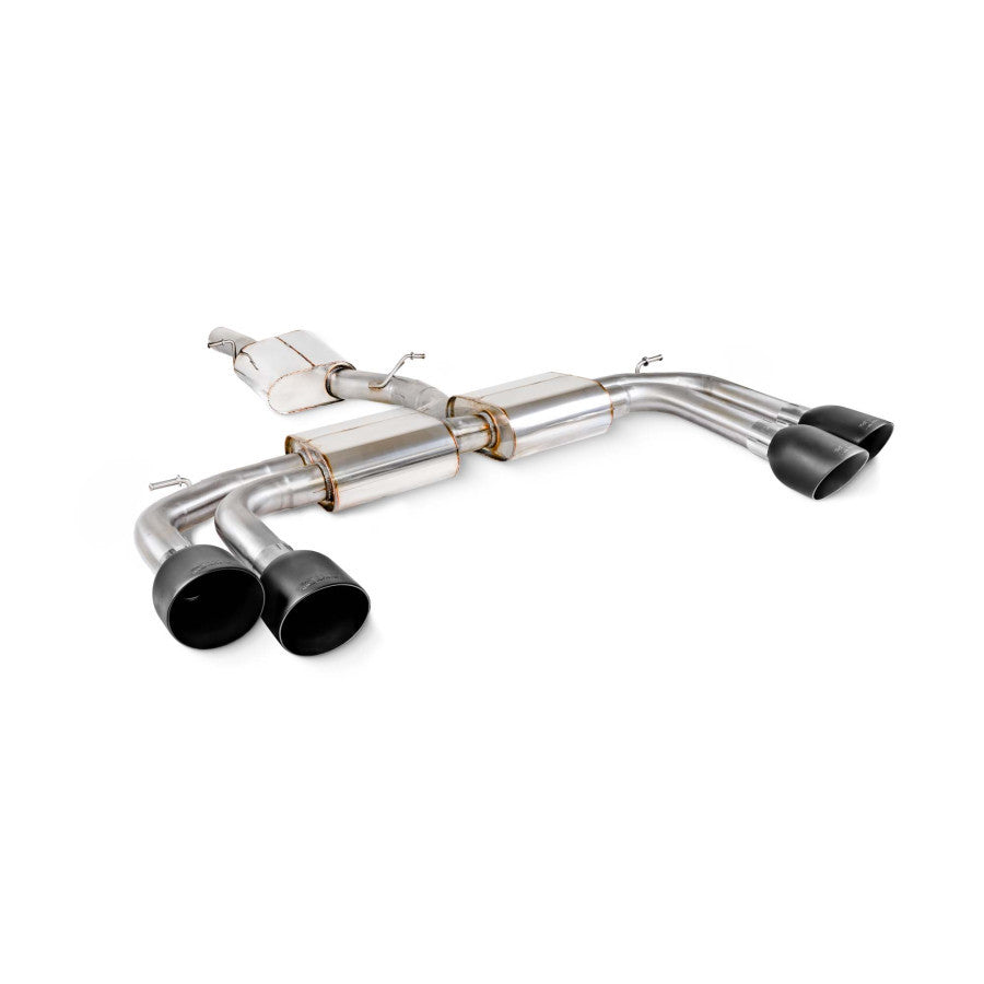 Scorpion Resonated cat/gpf back system - Black ceramic coated quad 114mm Daytona trims - Audi S3 2.0T 8Y Quattro (Saloon) GPF Model - SAU131C