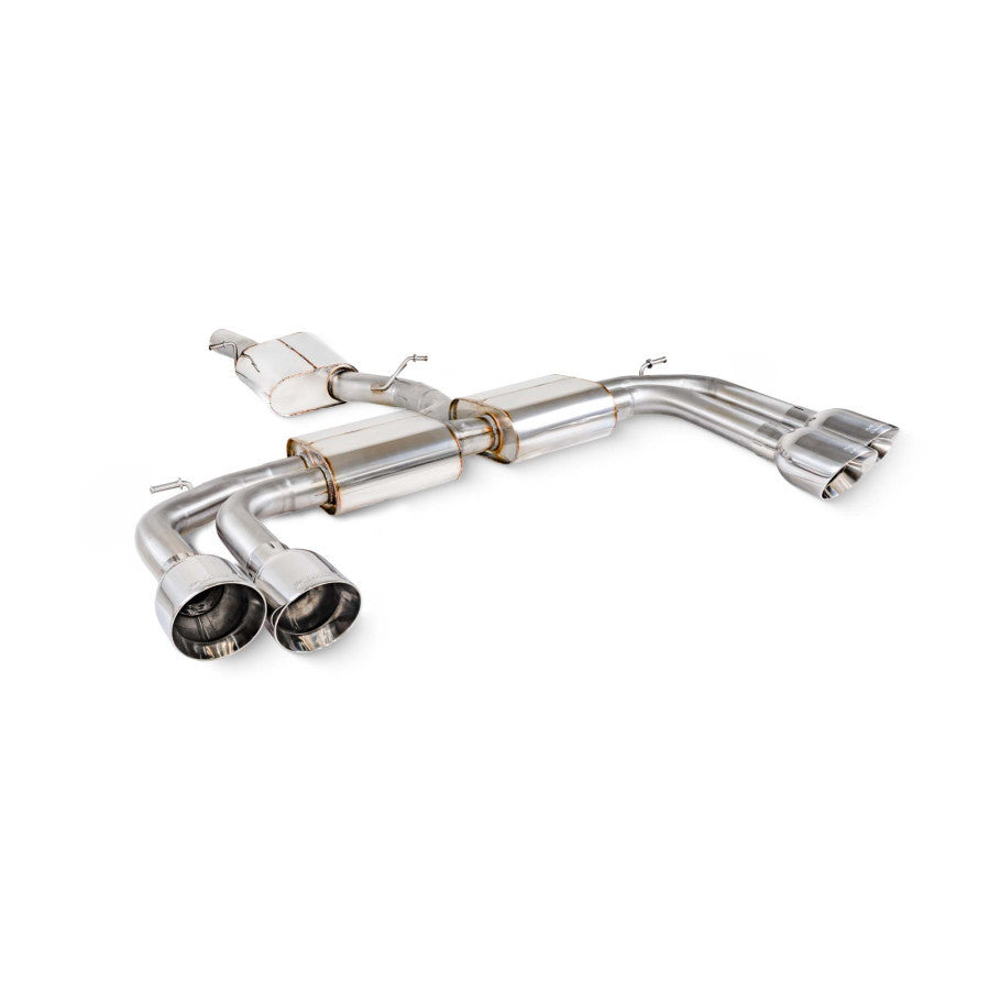 Scorpion Resonated cat/gpf back system - Polished quad 114mm Daytona trims - Audi S3 2.0T 8Y Quattro (Saloon) GPF Model - SAU131