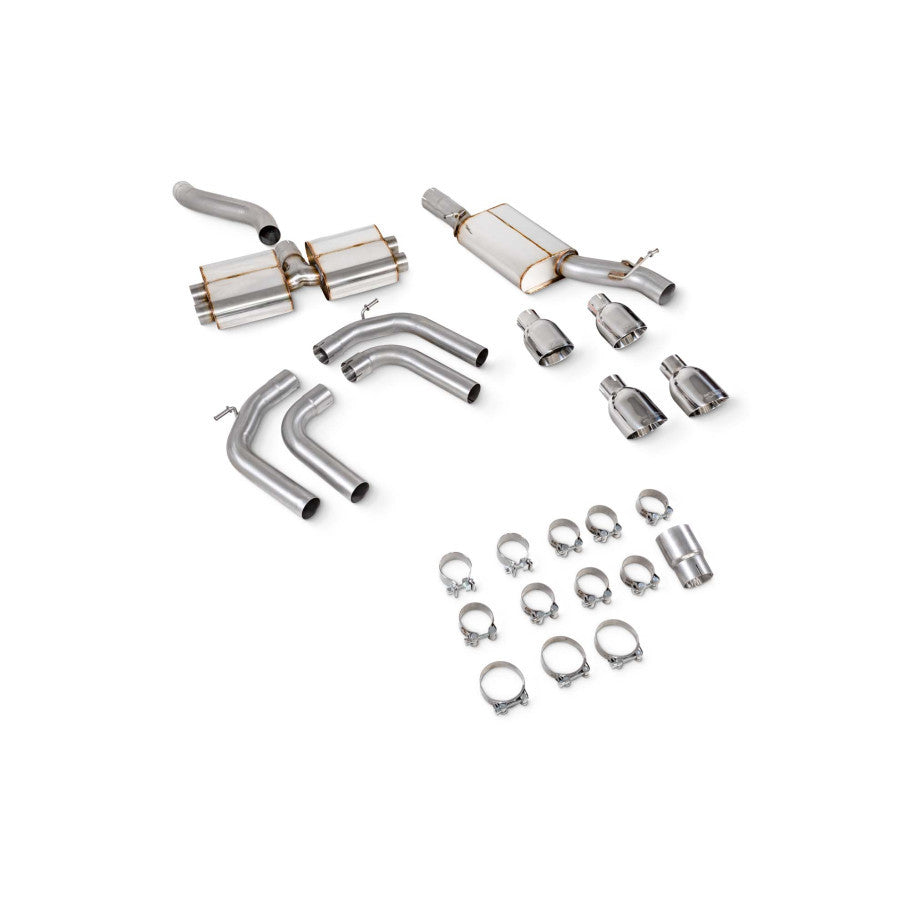 Scorpion Resonated cat/gpf back system - Polished quad 114mm Daytona trims - Audi S3 2.0T 8Y Quattro (Saloon) GPF Model - SAU131
