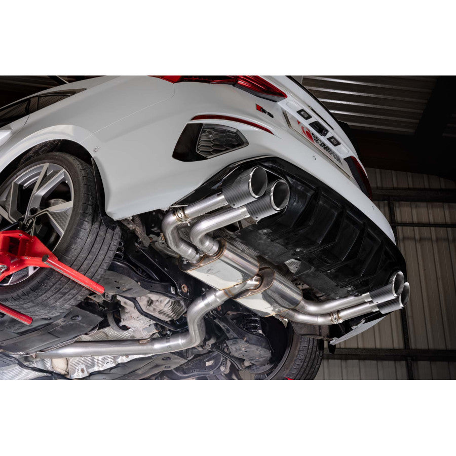 Scorpion Non-res cat/gpf back system & electronic valves - Carbon fibre quad 114mm Ascari trims - Audi S3 2.0T 8Y Quattro (Saloon) GPF Model - SAUS130CF