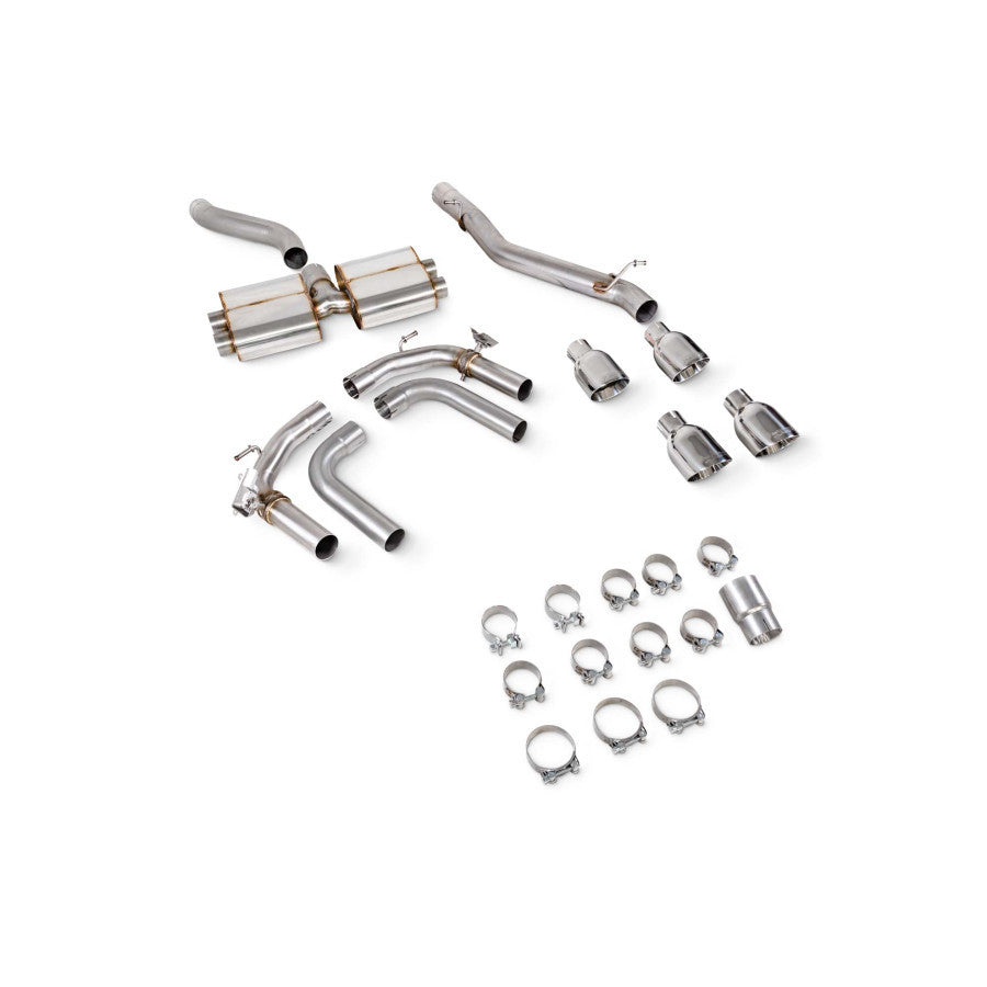 Scorpion Non-res cat/gpf back system & electronic valves - Polished quad Ø114mm Daytona trims - Audi S3 2.0T 8Y Quattro (Saloon) GPF Model - SAUS130
