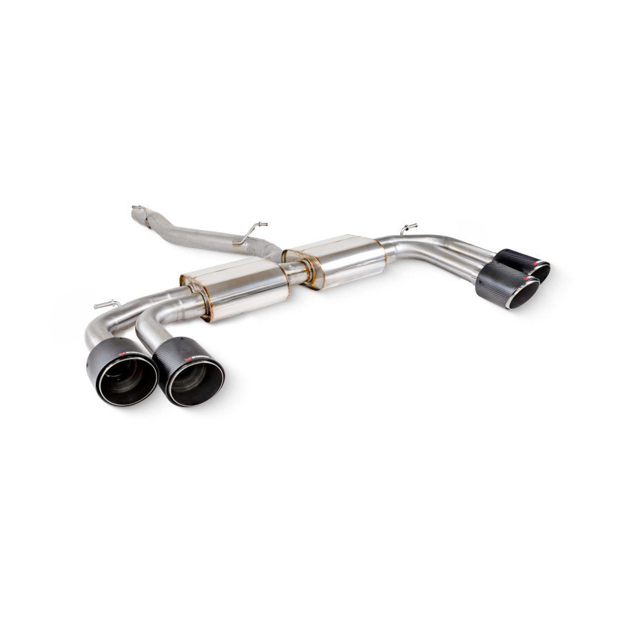 Scorpion Non-res cat/gpf back system - Carbon fibre quad Ø114mm Ascari trims - Audi S3 2.0T 8Y Quattro (Saloon) GPF Model - SAUS131CF