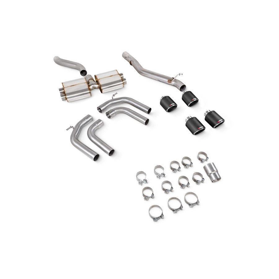 Scorpion Non-res cat/gpf back system - Carbon fibre quad Ø114mm Ascari trims - Audi S3 2.0T 8Y Quattro (Saloon) GPF Model - SAUS131CF